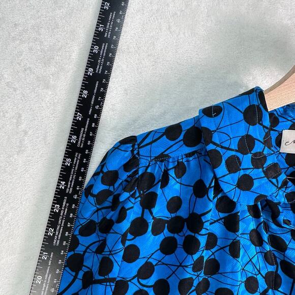 Adrianna Papell Vintage 100% Silk Blue Black Polka Dot Long Sleeve Blouse Size 8 - Picture 12 of 16